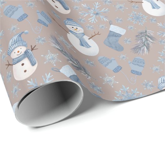 Cozy Blue Winter op lichtbruin Cadeaupapier (Rol Hoek)
