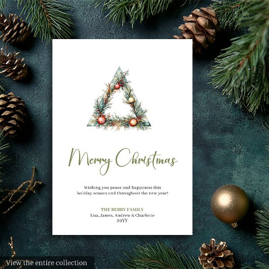 Cozy Bohemian Pine Wreath Neutral Holiday Card Feestdagenkaart