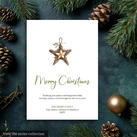 Cozy Boho Botanical Minimalist Holiday Greeting Feestdagenkaart