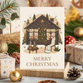 Cozy Boho Cabin Christmas Greeting Card Feestdagen Kaart