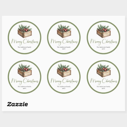 Cozy Boho Classic Holiday Gift Wrap Round Stickers (Vel)