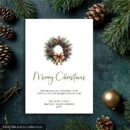 Cozy Boho Earthy Pine Wreath Christmas Greeting Feestdagenkaart