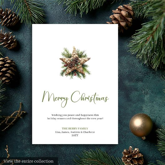 Cozy Boho Earthy Pine Wreath Christmas Greeting Feestdagenkaart