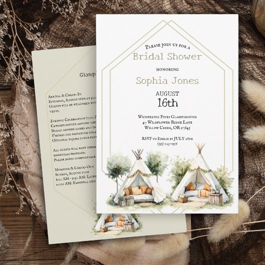 Cozy boho Glamping teepee bridal shower sleepover Kaart