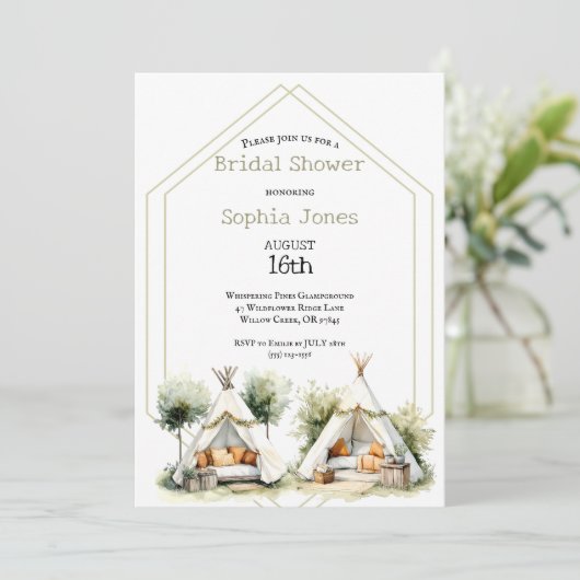 Cozy boho Glamping teepee bridal shower sleepover Kaart (Staand voorkant)