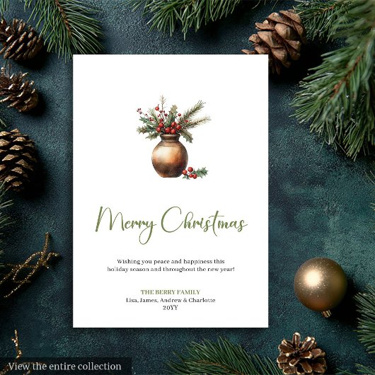 Cozy Boho Pine Wreath Minimalist Christmas Card Feestdagenkaart