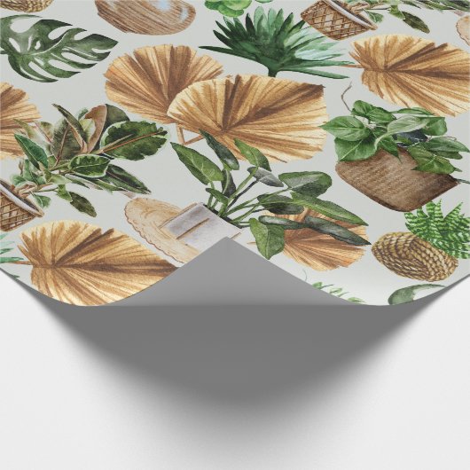 Cozy Boho Waterverf Pattern Indoor House Planten Cadeaupapier (Hoek)