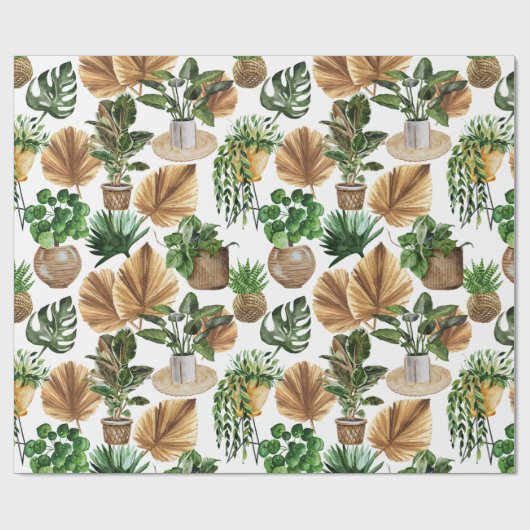 Cozy Boho Waterverf Pattern Indoor House Planten W Cadeaupapier (Vlak)