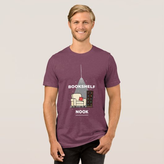 Cozy Bookshelf Nook Reading Corner Design Tri-Blend Shirt (Voorkant volledig)