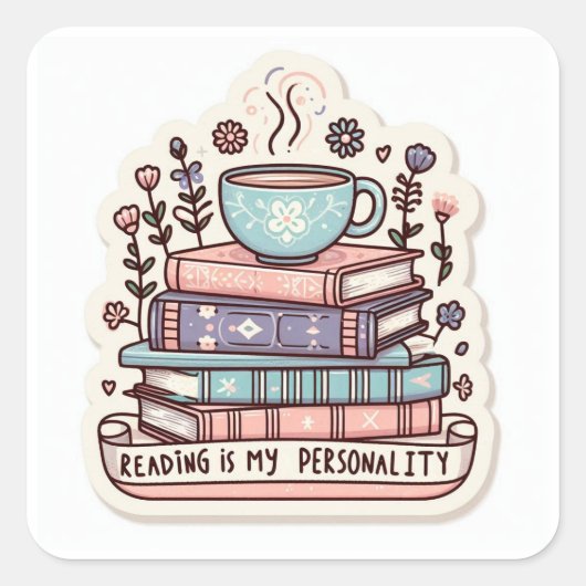 Cozy Bookstack & Coffee Sticker - Reading Is My Pe (Voorkant)