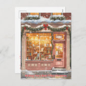 Cozy Bookstore Christmas Holiday Greeting Feestdagenkaart (Voorkant / Achterkant)