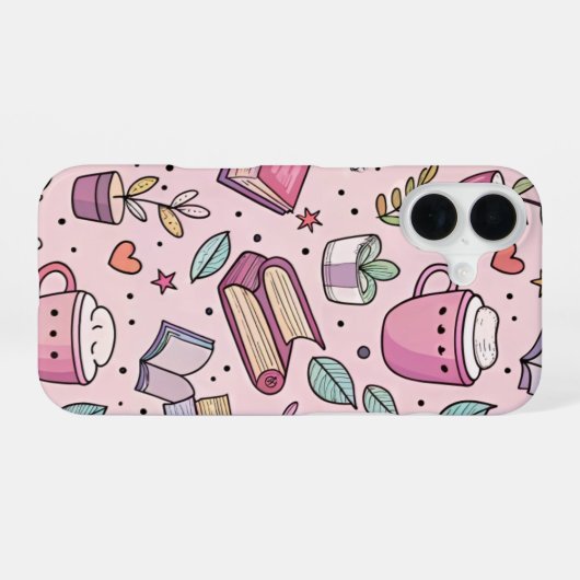 Cozy Bookworm Coffee iPhone Case Reading Lover  16 Hoesje (Achterkant horizontaal)