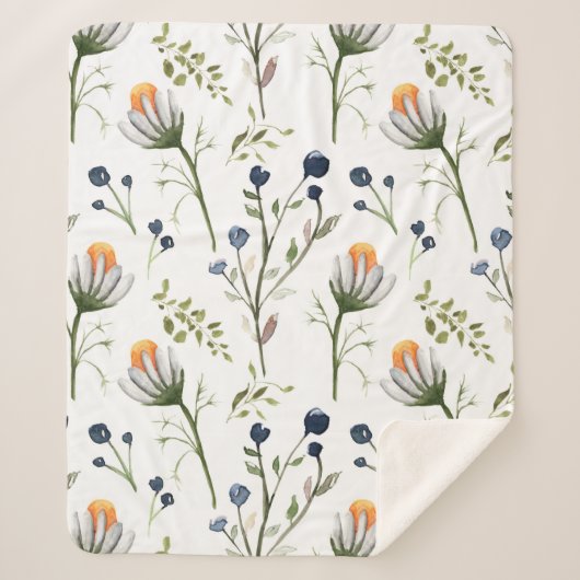 Cozy Botanical Watercolor Fleece Blanket Sherpa Deken (Voorkant)