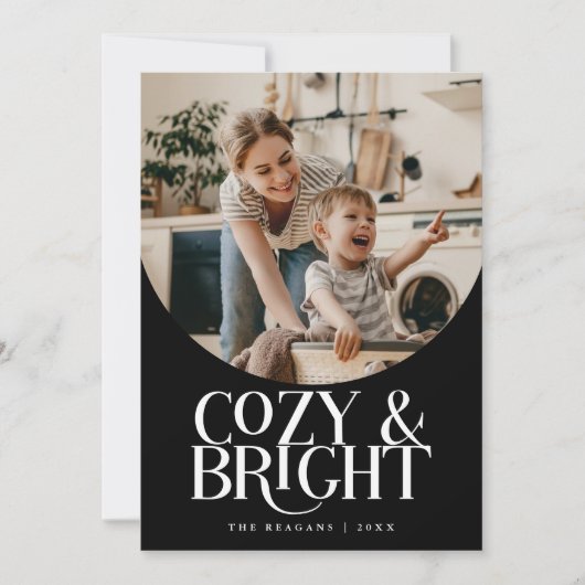 Cozy Bright Elegant Photo Black Holiday Card Feestdagenkaart (Voorkant)