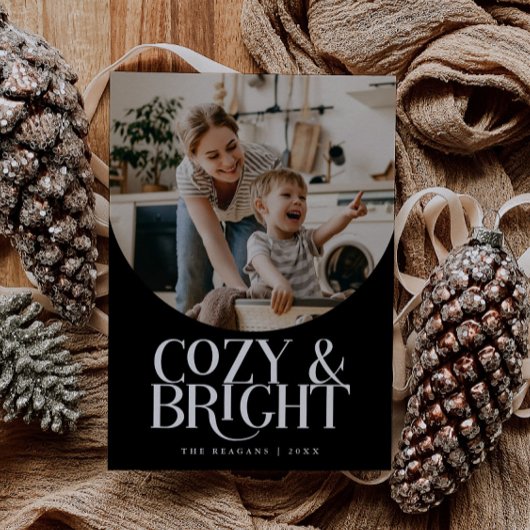 Cozy Bright Elegant Photo Black Holiday Card Feestdagenkaart
