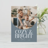 Cozy Bright Elegant Photo Slate Blue Holiday Card Feestdagenkaart (Staand voorkant)