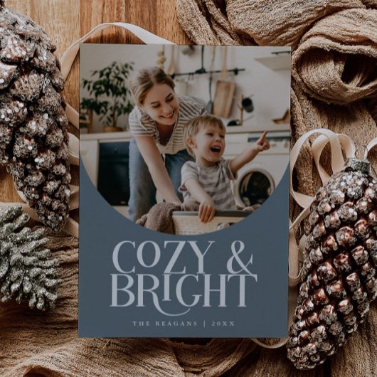 Cozy Bright Elegant Photo Slate Blue Holiday Card Feestdagenkaart