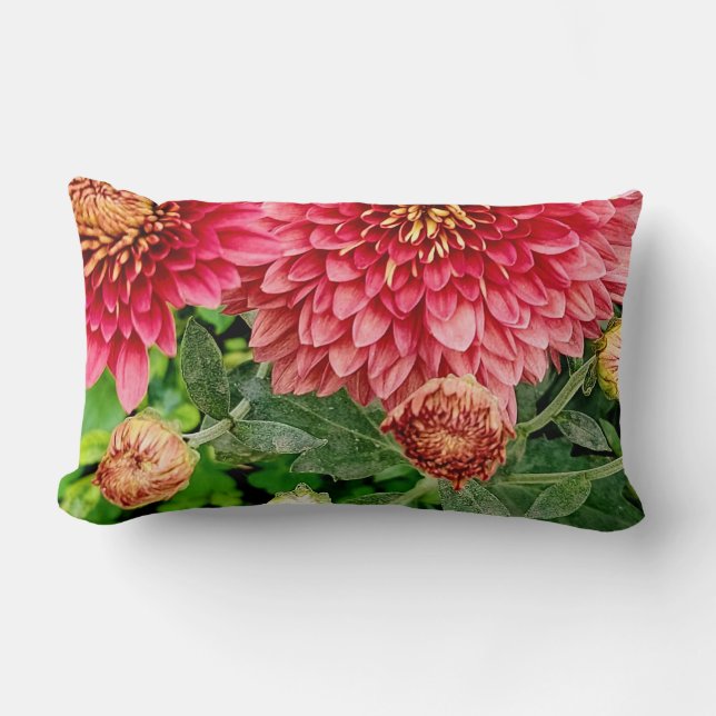 Cozy Bright Peach Chrysanthemum Flowers Pillow Kussen (Voorkant)