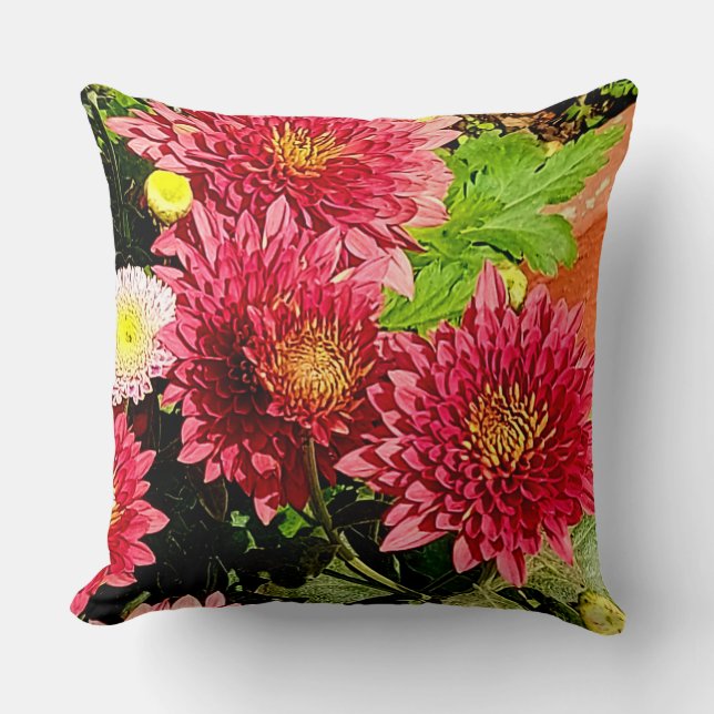 Cozy Bright Peach Chrysanthemum Flowers Pillow Kussen (Voorkant)