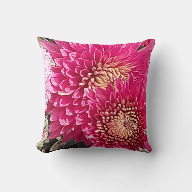 Cozy Bright Pink Chrysanthemum Flowers Pillow Kussen (Voorkant)