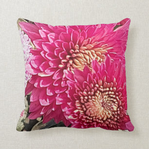 Cozy Bright Pink Chrysanthemum Flowers Pillow Kussen