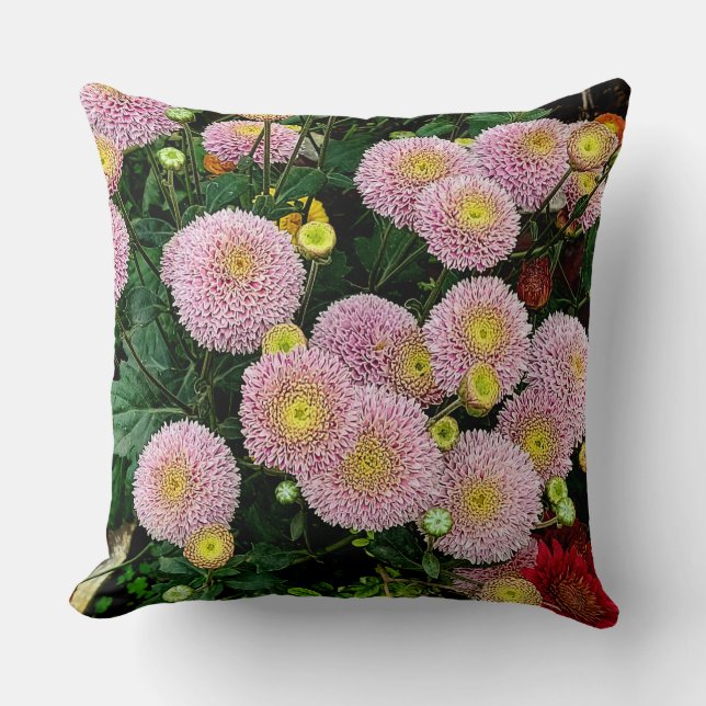 Cozy Bright Pink Chrysanthemum Flowers Pillow Kussen (Voorkant)