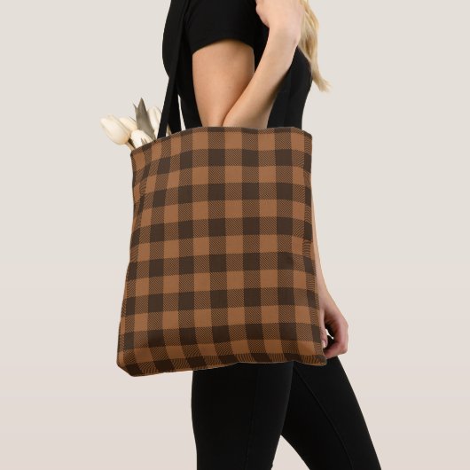Cozy Brown Pset Buffalo Print Patroon Tote Bag (Dichtbij)