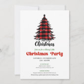 Cozy Buffalo Check Christmas Tree Party Invite Kaart (Voorkant)