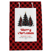 Cozy buffalo plaid Christmas bag with custom name Medium Cadeauzakje (Voorkant)