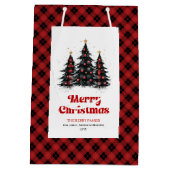 Cozy buffalo plaid Christmas bag with custom name Medium Cadeauzakje (Achterkant)