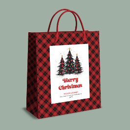 Cozy buffalo plaid Christmas bag with custom name Medium Cadeauzakje