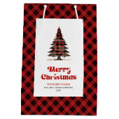 Cozy buffalo plaid Christmas gift bag personalized Medium Cadeauzakje (Achterkant)