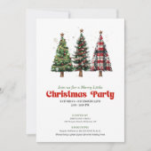 Cozy buffalo plaid Christmas tree holiday invite Kaart (Voorkant)