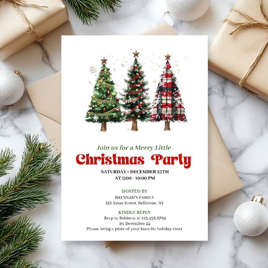 Cozy buffalo plaid Christmas tree holiday invite Kaart