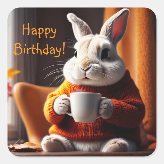 Cozy Bunny Vierkante Sticker (Voorkant)