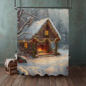Cozy Cabin Fireplace Christmas Shower Curtain Douchegordijn