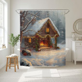 Cozy Cabin Fireplace Christmas Shower Curtain Douchegordijn