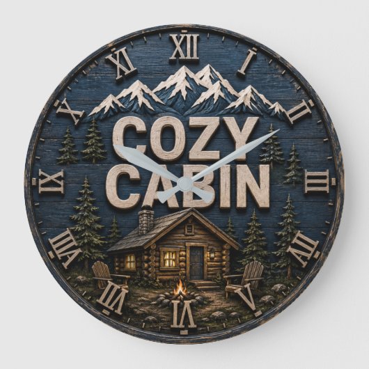Cozy Cabin Rustic Mountain Log Cabin Lodge Grote Klok (Voorkant)