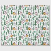 Cozy Cabins in Pine Forest Waterverf Pattern Cadeaupapier (Vlak)