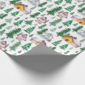 Cozy Cabins in Pine Forest Waterverf Pattern Cadeaupapier (Hoek)