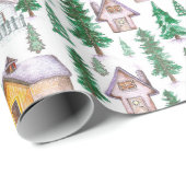 Cozy Cabins in Pine Forest Waterverf Pattern Cadeaupapier (Rol Hoek)