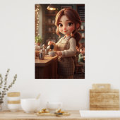 Cozy Café Girl – Warm Coffee Poster Art (Keuken)