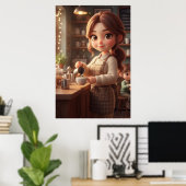 Cozy Café Girl – Warm Coffee Poster Art (Thuiskantoor)