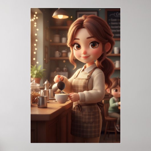 Cozy Café Girl – Warm Coffee Poster Art (Voorkant)