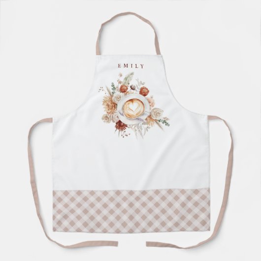 Cozy Cafe Latte Floral with Name Schort (Voorkant)