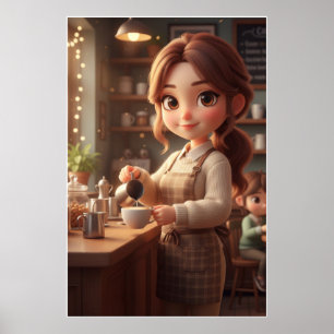Cozy Café Meisje – Warm Coffee Poster Art