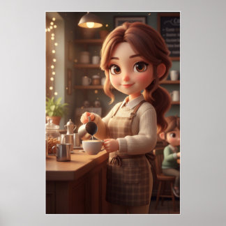 Cozy Café Meisje – Warm Coffee Poster Art