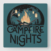 Cozy Campfire Nights Rustic Outdoor Adventure Vierkante Klok (Voorkant)