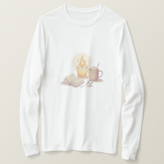 Cozy Candle and Hot Chocolate Illustration T-shirt