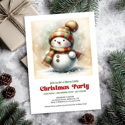 Cozy cartoon snowman invitation digital holiday  kaart